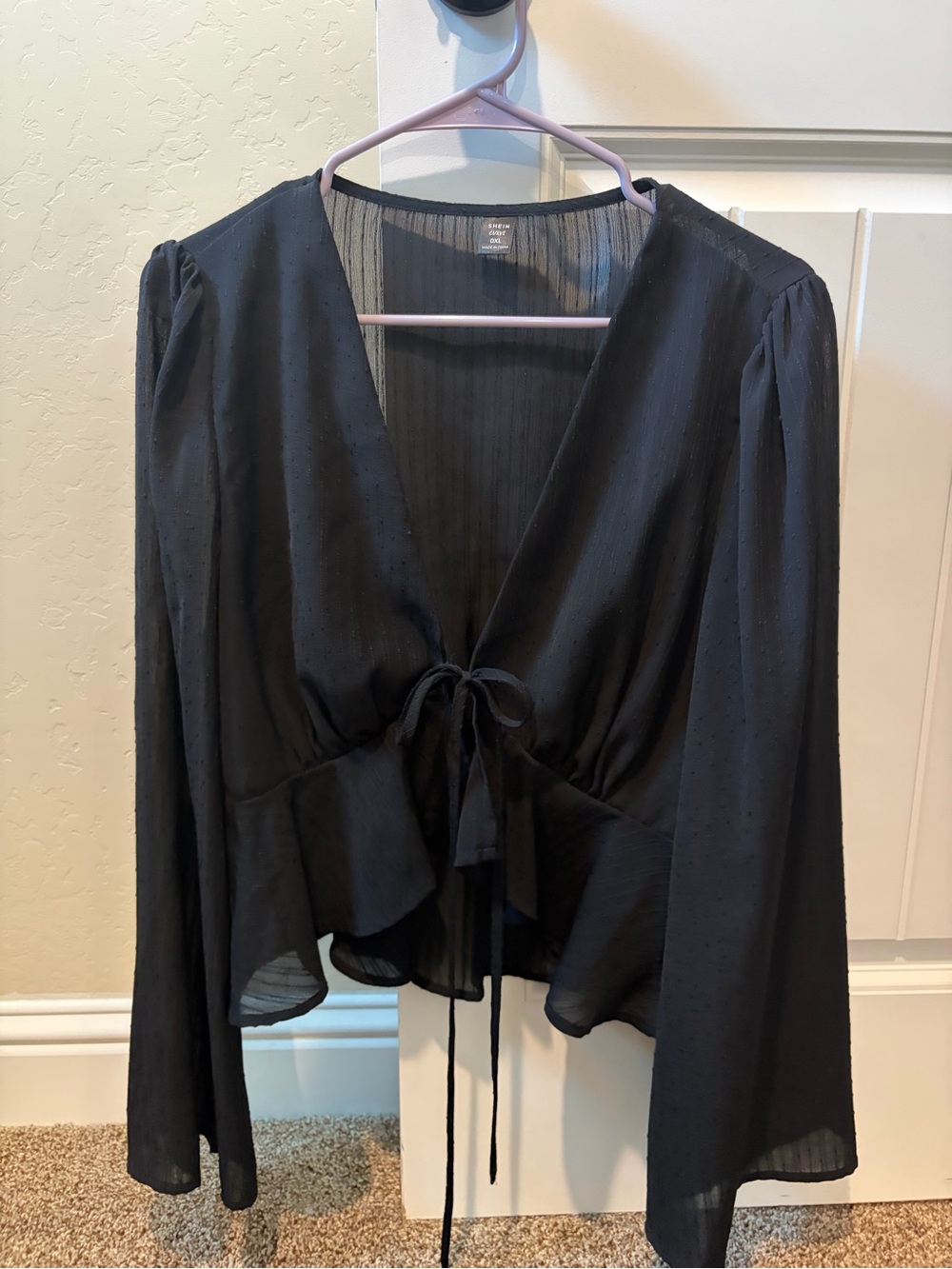 Source Unknown Black Tie-Front Peplum Blouse